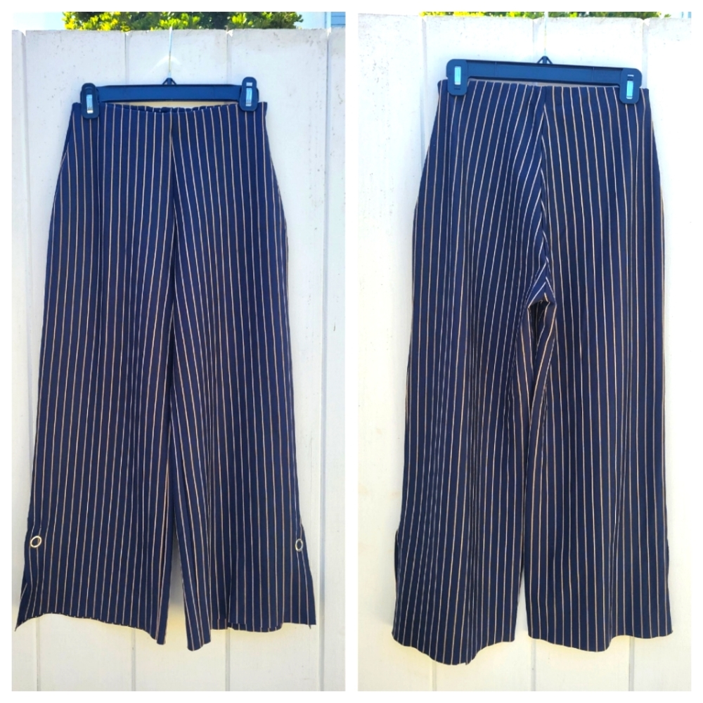 NWOT Zara Wide Leg Striped Cropped Marine/Nautical Pants Size S